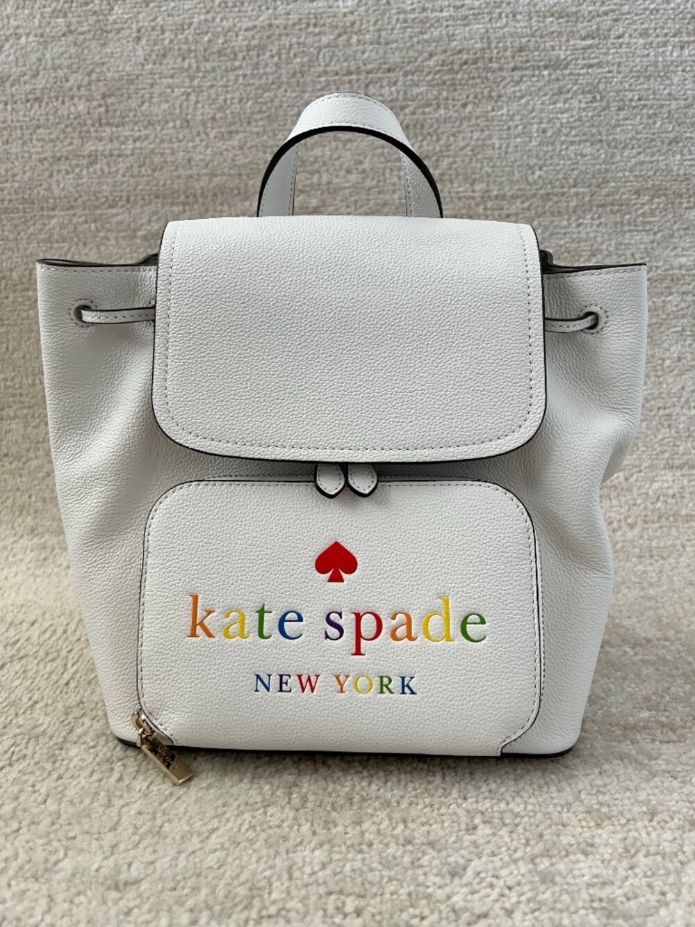 Kate Spade Darcy Flap Pride Rainbow Pebbled Leather Backpack
